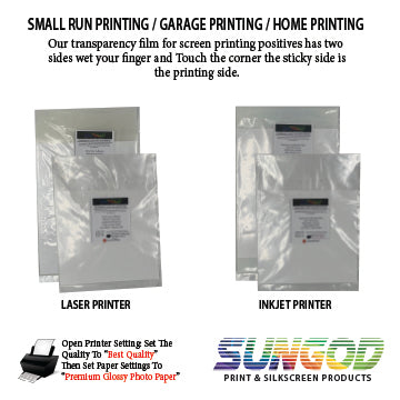 Transparency sheets for inkjet Printers 8.5 x 11 - 10 or 20 sheet packs / positive / clear film / 4 mil / film exposure / silkscreen printing /small shop