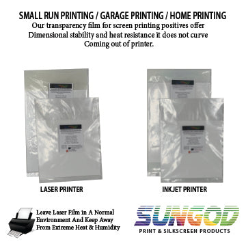 Transparency sheets for Laser Printers 8.5 x 11 - 10 or 20 sheet pack / positive / clear film / 4 mil / film exposure / silkscreen printing / small shop