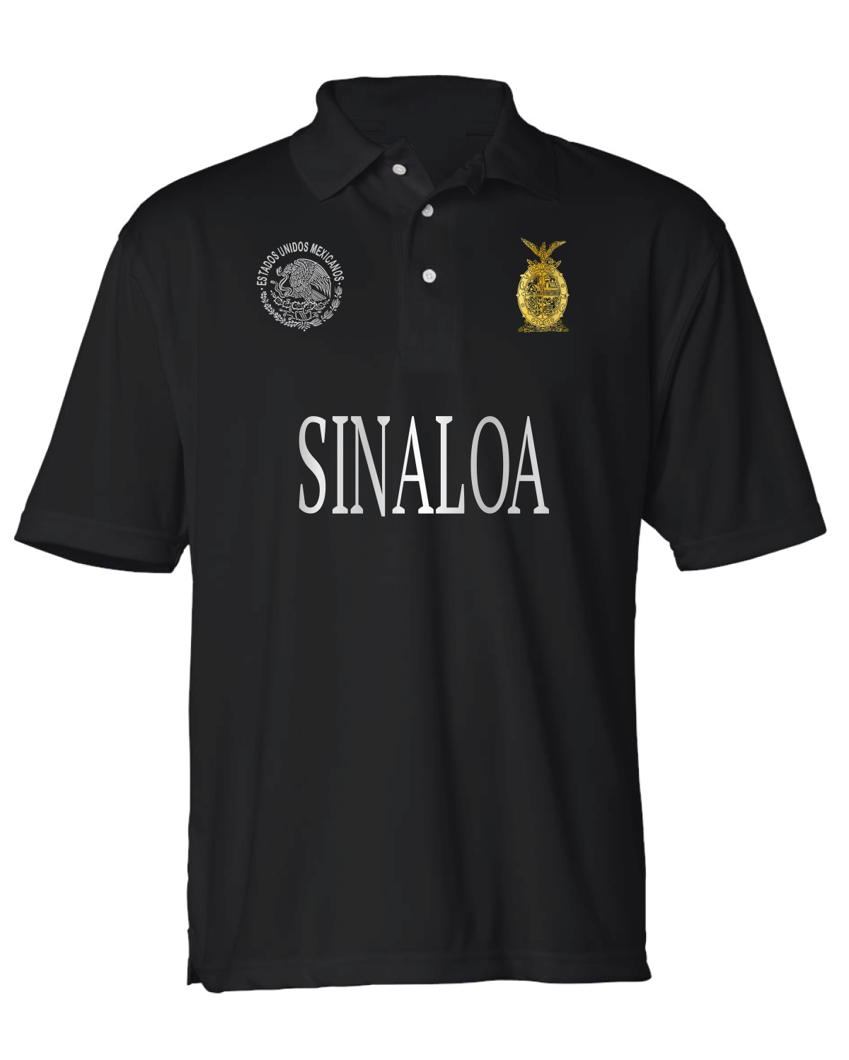 Sinaloa Black Polo W Metallic Gold Metallic Silver Logos Cotton Blend Men Hombres Unisex Polo Long Sleeve T shirt Mexico Jalisco