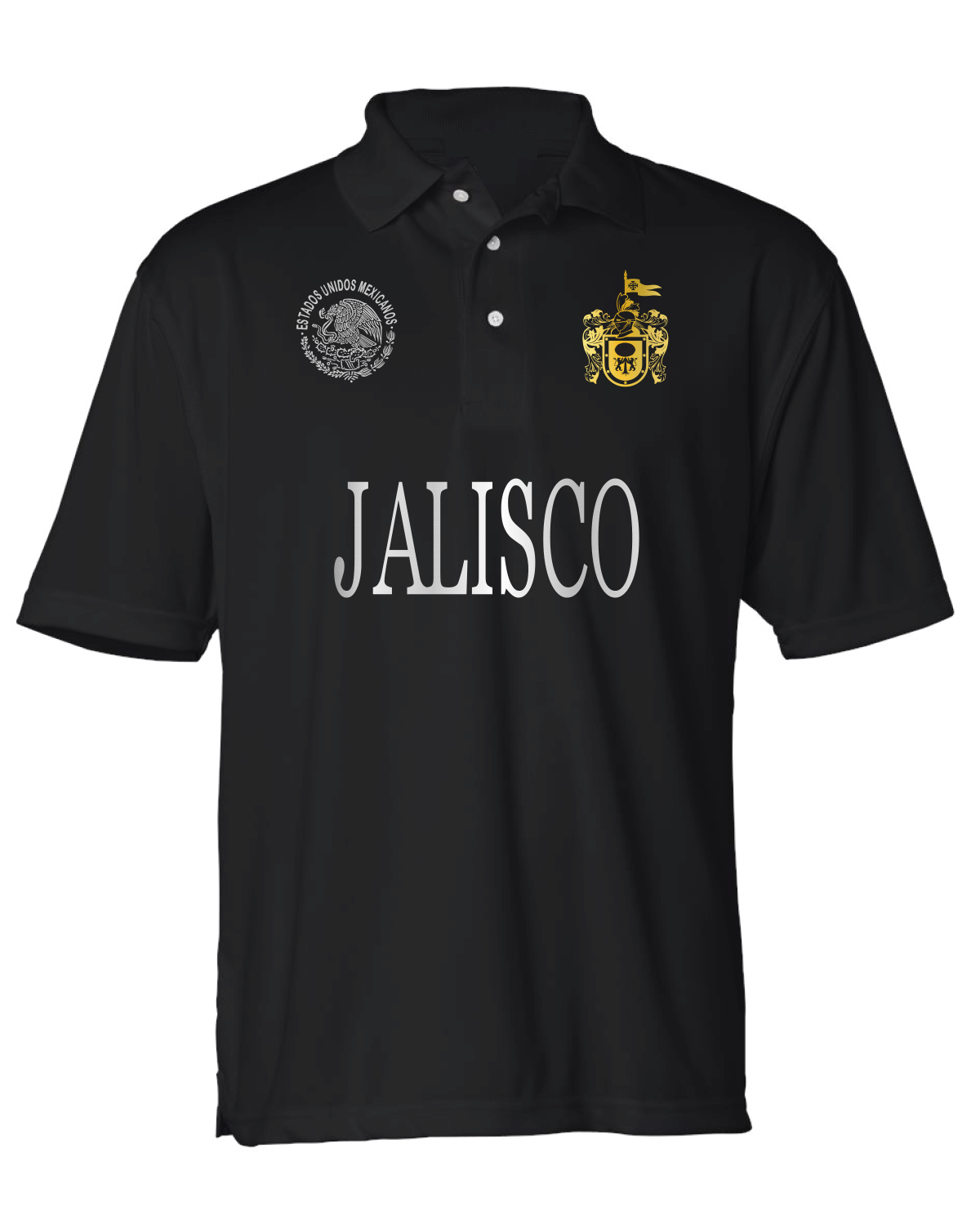Jalisco Black Polo W/ Metallic Gold & Metallic Silver Logos / Cotton Blend / Men / Hombres / Unisex / Polo / Long Sleeve / T-shirt / Mexico / Jalisco / Sinaloa / Michoacan / La Patria