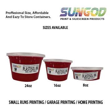 Regular red plastisol ink for 100% Cotton and 50/50 Cotton Blend T-shirt. Space Saver Containers