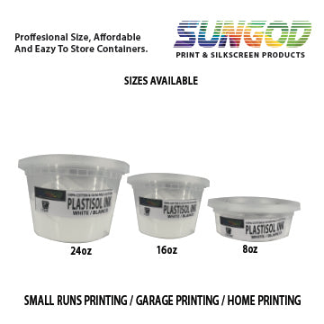 White plastisol ink for 100% Cotton and 50/50 Cotton Blend T-shirt. Space Saver Containers