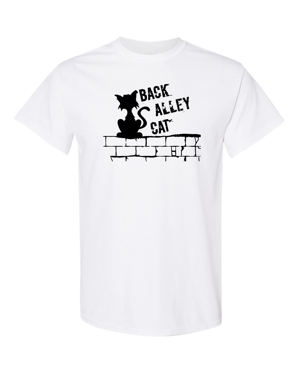 Back Alley Cat Sitting on Wall Gray T-shirt 100% Cotton / LPC / pet lovers / black cat / cat lover / white / gray / black