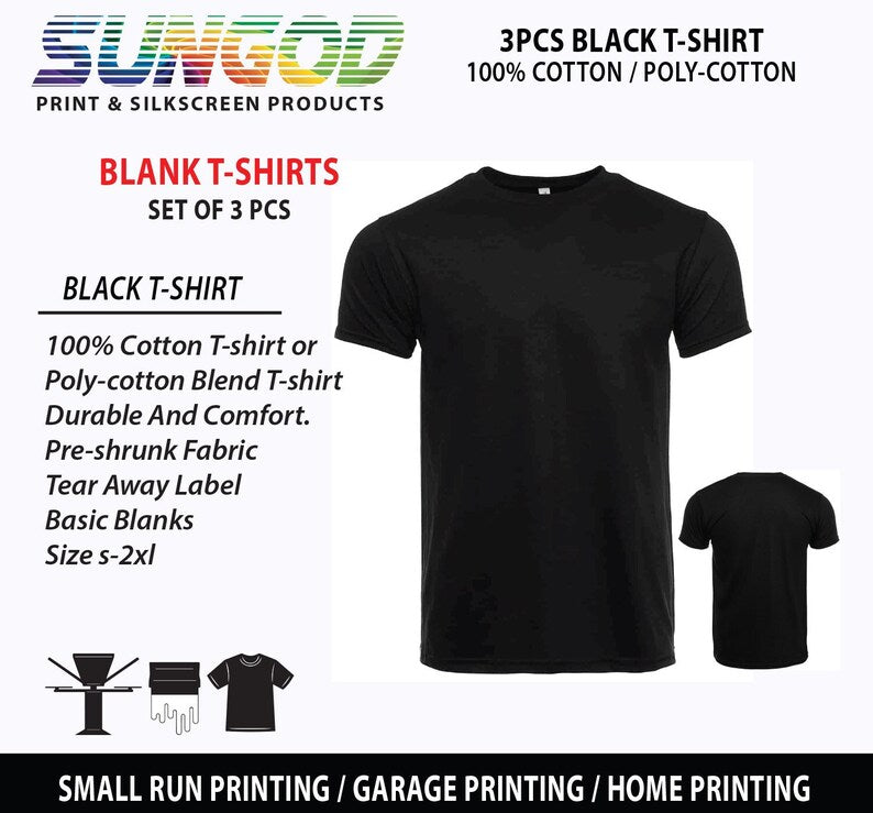 Blank T-shirt Black 100% cotton set of 3 pcs / t-shirt printing / custom print / 1 dozen / soft cotton / silkscreen