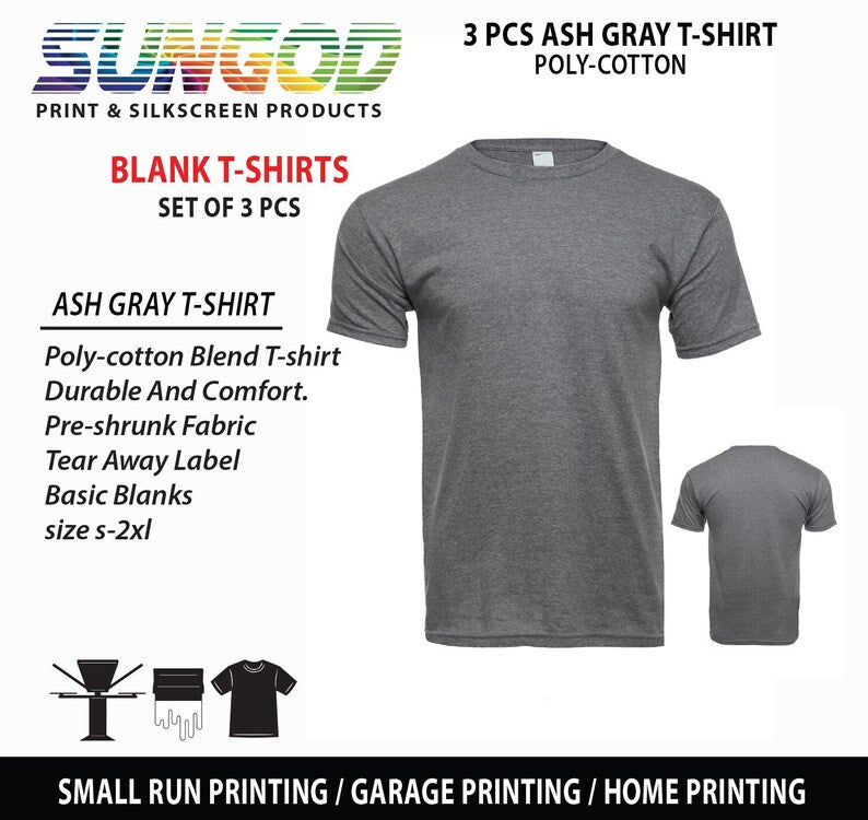 Blank T-shirt Ash Gray 50/50 polycotton set of 3 pcs / t-shirt printing / custom print / 1 dozen / soft cotton / designer t-shirt