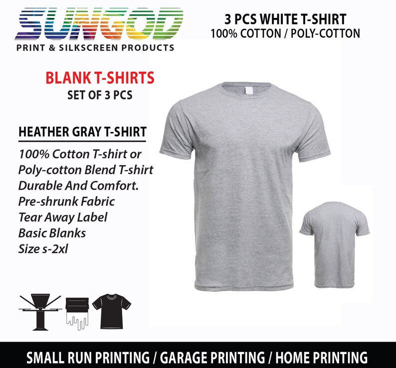 Blank T-shirt Gray 100% cotton set of 3 pcs / t-shirt printing / custom print / 1 dozen / soft cotton / screen printing