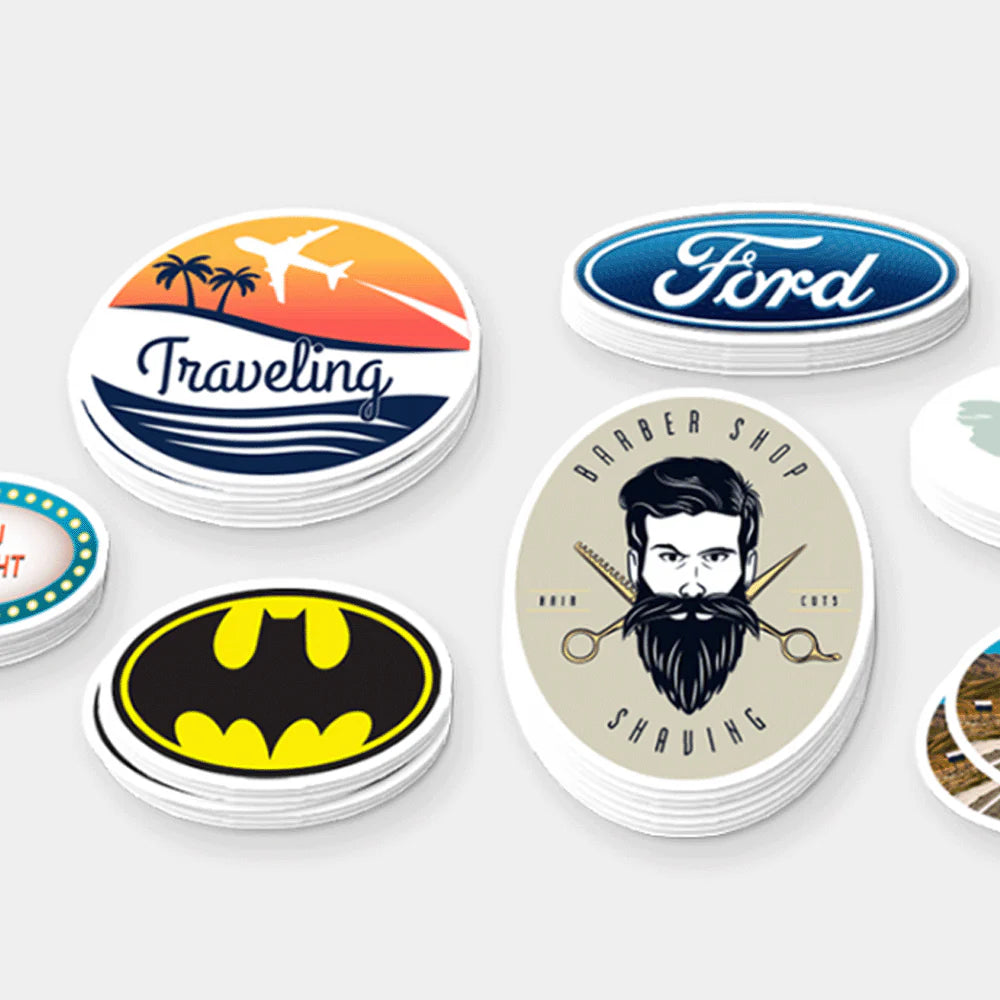 Custom Oval Stickers Gloss or Matte Finish Set of 25 / Visible Advertising / weather Resistant / Car Stickers / Artwork Designs Stickers / PLEASE SEND ALL ARTWORK TO SUNGODPRINT@GMAIL.COM