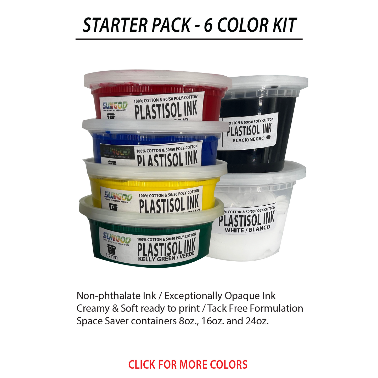 Starter Kit plastisol ink 6 color Package / compact containers / beginners kit