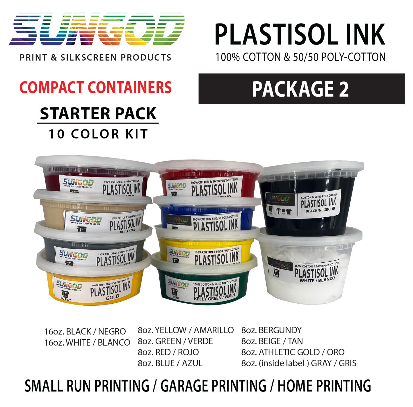 Starter Kit plastisol ink 10 color Package /screen printing / silkscreen products / compact containers / garage printing / beginners kit