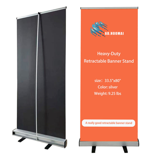 33.5 x 80 Heavy-Duty Retractable Roll Up Banner Stand with soft banner print for business & trade show.  PLEASE CHOOSE SIZE, FINISH AND QUANTITY BEFORE YOU HIT CUSTOMIZE