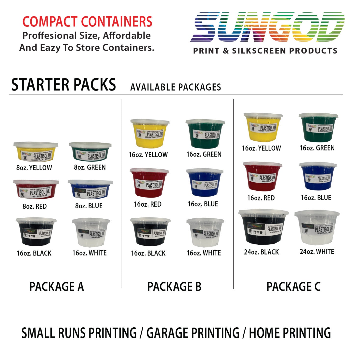 Starter Kit plastisol ink 6 color Package /screen printing / silkscreen products / compact containers / garage printing / beginners kit