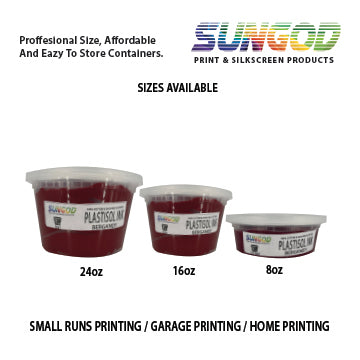 Bergundy plastisol ink for 100% Cotton and 50/50 Cotton Blend T-shirt. Space Saver Containers