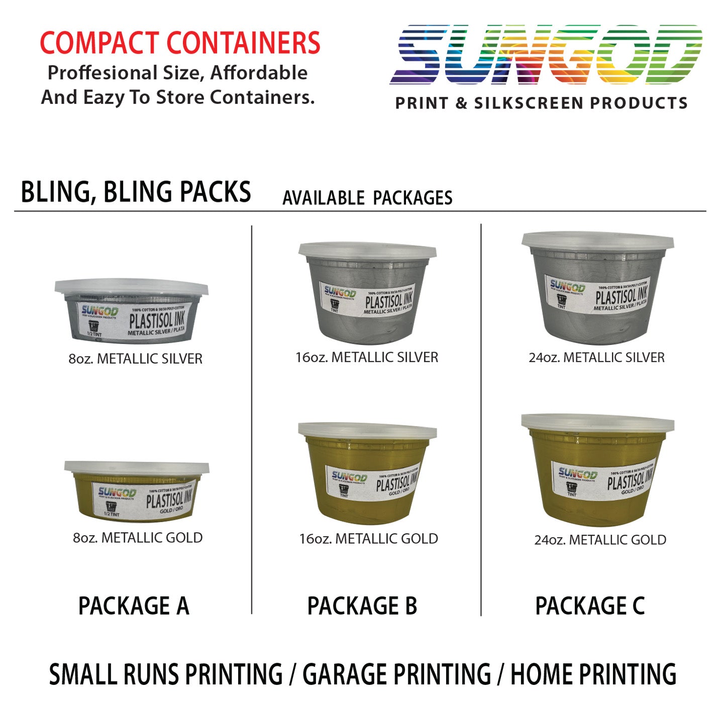 Bling Bling Kit plastisol ink 2 color package / Silver & Gold / metallic color / screen printing / silkscreen products / contact containers