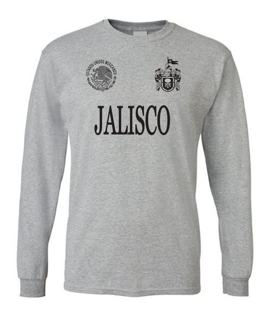 Jalisco Heather Gray Long Sleeve Cotton Blend T-shirt / Men / Hombres / Unisex / Polo / Long Sleeve / T-shirt / Mexico / Jalisco / Sinaloa / Michoacan