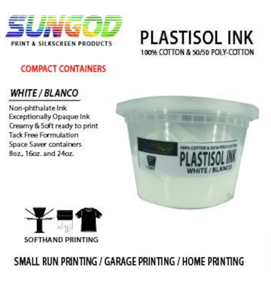 White plastisol ink for 100% Cotton and 50/50 Cotton Blend T-shirt. Space Saver Containers