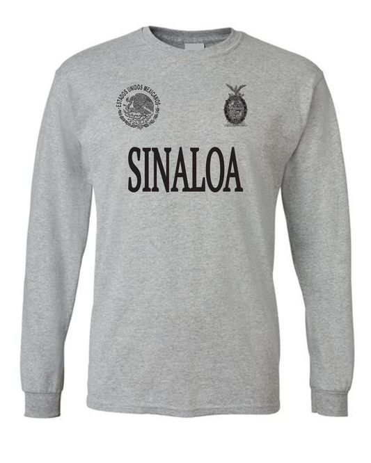 Sinaloa Heather Gray Long Sleeve Cotton Blend T-shirt / Men / Hombres / Unisex / Polo / Long Sleeve / T-shirt / Mexico / Jalisco / Sinaloa / Michoacan