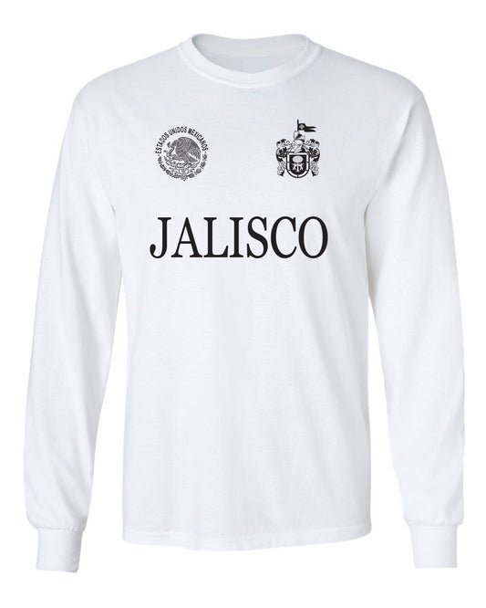 Jalisco White Long Sleeve Cotton Blend T-shirt / Men / Hombres / Unisex / Polo / Long Sleeve / T-shirt / Mexico / Jalisco / Sinaloa / Michoacan