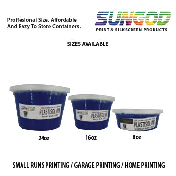 Royal Blue plastisol ink for 100% Cotton and 50/50 Cotton Blend T-shirt. Space Saver Containers