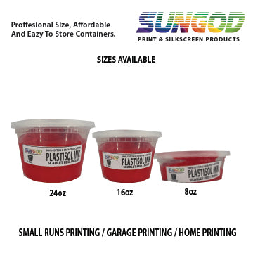 Scarlet red plastisol ink for 100% Cotton and 50/50 Cotton Blend T-shirt. Space Saver Containers