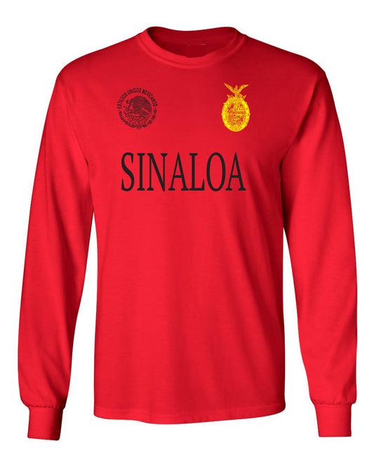 Sinaloa Red Long Sleeve Soft Cotton T-shirt / Men / Hombres / Unisex / Polo / Long Sleeve / T-shirt / Mexico / Jalisco / Sinaloa / Michoacan