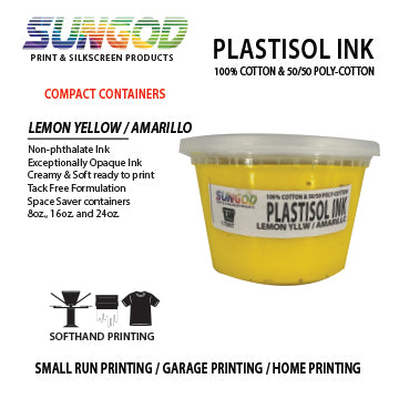 Lemon Yellow plastisol ink for 100% Cotton and 50/50 Cotton Blend T-shirt. Space Saver Containers