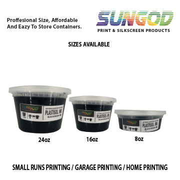 Black plastisol ink for 100% Cotton and 50/50 Cotton Blend T-shirts. Space Saver Containers