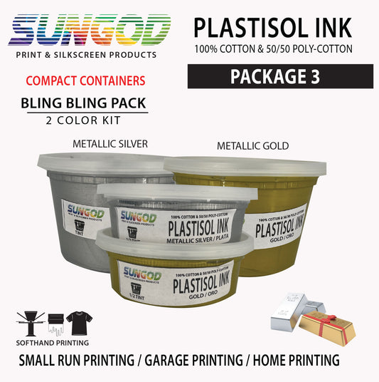 Bling Bling Kit plastisol ink 2 color package / Silver & Gold / metallic color / screen printing / silkscreen products / contact containers