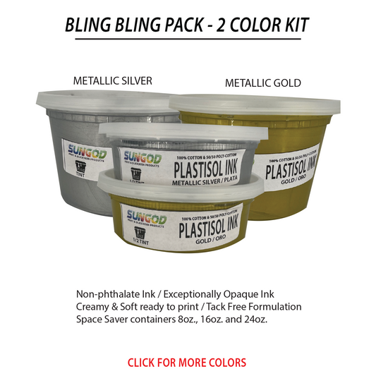 Bling Bling Kit plastisol ink 2 color package / Silver & Gold / metallic color / screen printing / silkscreen products / contact containers