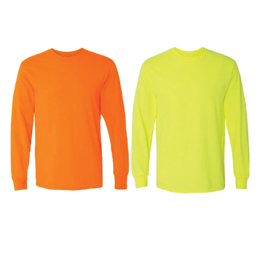 Custom Silkscreen Printing Safety Neon Colors Long Sleeve T-shirts / 100% Cotton / Minimum order of 12 pcs / PLEASE CHOOSE SIZE, T-SHIRT COLOR AND QUANTITY BEFORE YOU HIT CUSTOMIZE