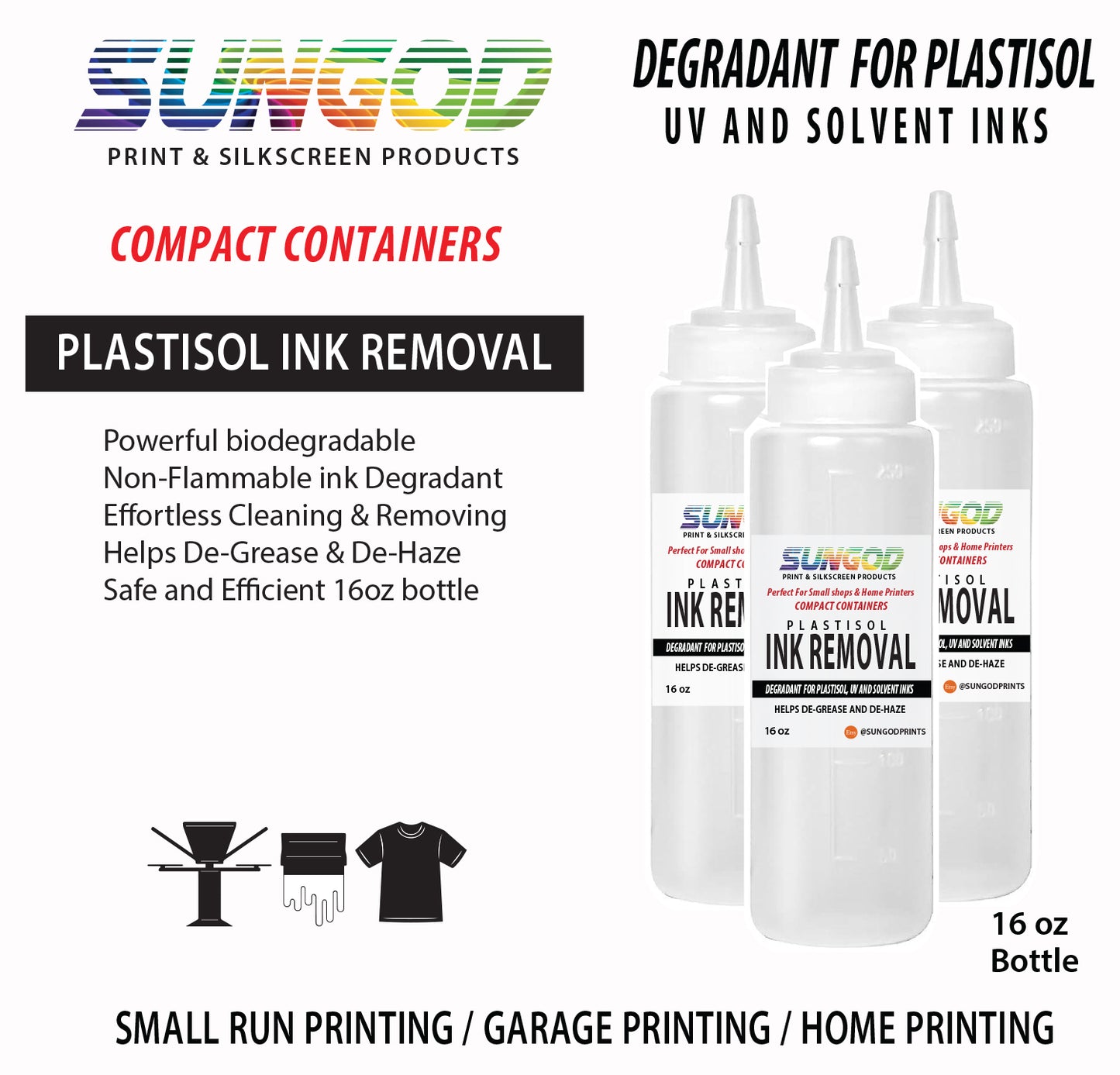 Plastisol Ink Remover for Screen Printers / silkscreen Printing / small run printer /garage printer/ space saver container/ UV / Solvent ink