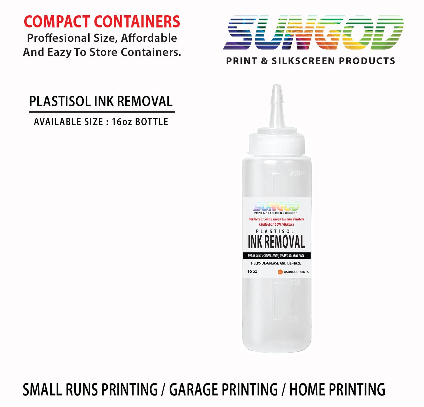 Plastisol Ink Remover for Screen Printers / silkscreen Printing / small run printer /garage printer/ space saver container/ UV / Solvent ink