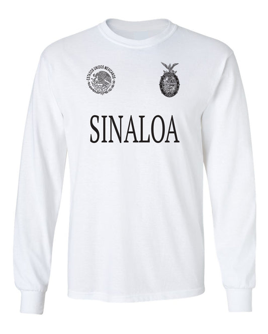 Sinaloa White Long Sleeve Cotton Blend T-shirt / Men / Hombres / Unisex / Polo / Long Sleeve / T-shirt / Mexico / Jalisco / Sinaloa / Michoacan