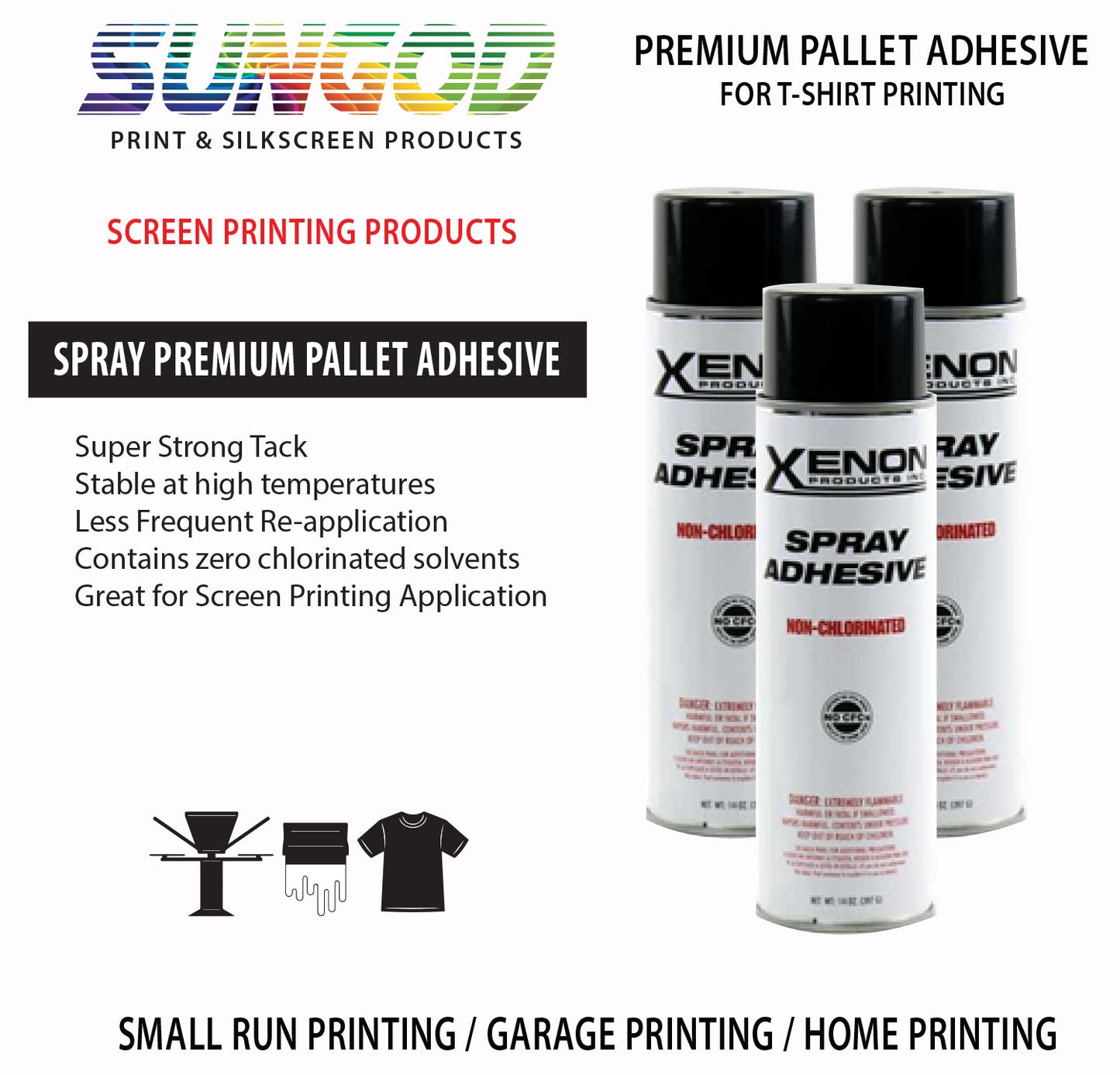 Spray Premium Mist Pallet Adhesive for T-shirt Printers / silkscreen Printing / small run printing / garage printing / space saver container