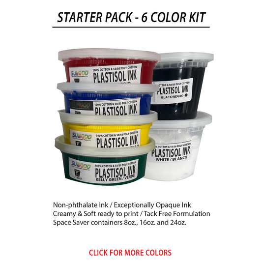 Starter Kit plastisol ink 6 color Package  / compact containers / beginners kit