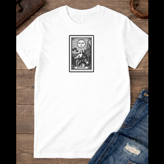 The Sun card with baby Jesus on a donkey Black/white 100% Cotton T-shirts / Catholics / Christianity / Tarot / Baby Jesus / The Sun / Palms